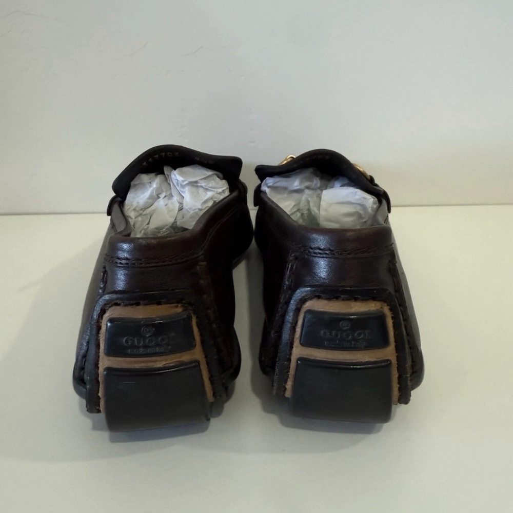 Gucci Dark Brown Leather Horsebit Loafers with Gold Hardware - Picture 4 of 13